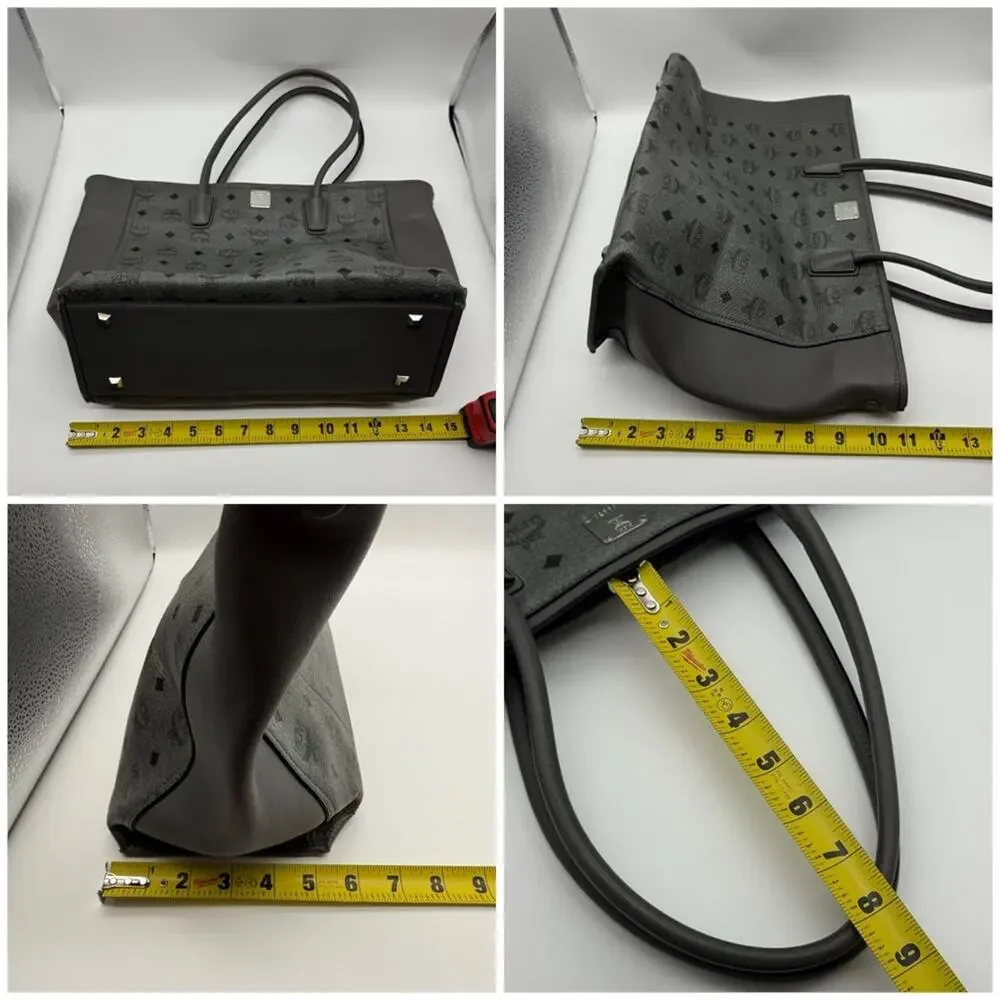 MCM Monogram Visetos Top Zip Shopper Tote Grey - Picture 12 of 16